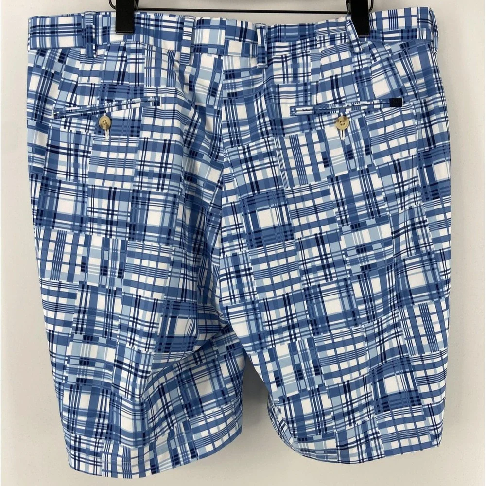 Peter Millar Shorts Mens 38‎ Blue Plaid Crown Crafted Golf Stretch Chino 9
